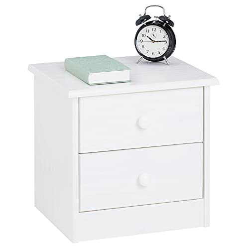 IDIMEX Nachttisch Rondo, Kiefer massiv, weiß lackiert, 2 Schubladen, Massivholz, Landhausstil