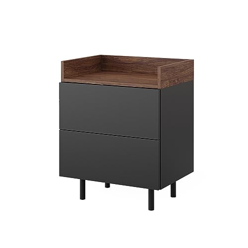 Vicco Nachttisch Anika, Nachtkommode, Anthrazit/Nussbaum, 54 x 68 cm