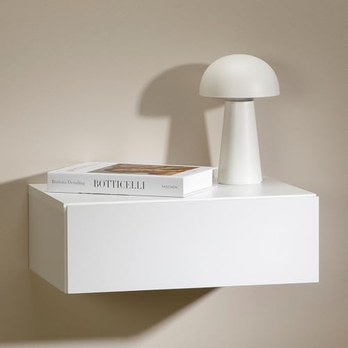 CARO-Möbel Hängender Nachttisch Anne mit Schublade in Weiß - schwebende Nachtkommode, griffloses öffnen & platzsparend durch Wandmontage, robuste Spanplatte