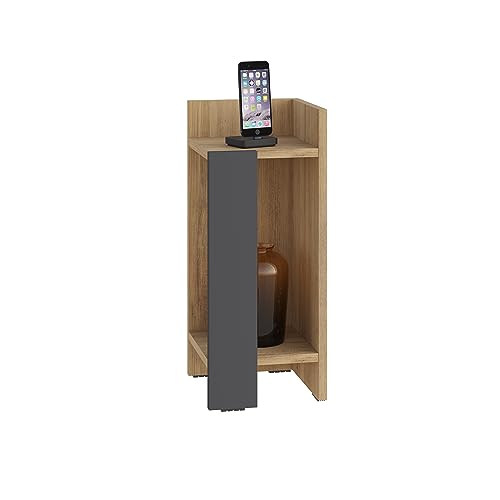 HOCUS PICUS | Elos Moderner Nachttisch Eiche - Anthrazit | Vielseitiger Beistelltisch, Nachtschrank, Bett Tisch | 18 mm Holz | 25 x 60 x 27 cm | Rechte Seite