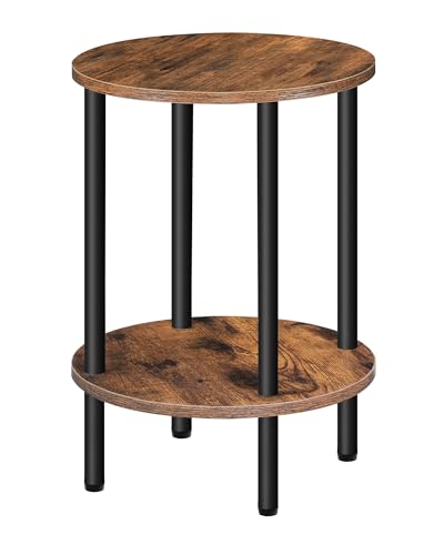 CHOEZON Runder Beistelltisch, Sofatisch mit 2 Ablagen, Kleiner Nachttisch, Couchtisch im Industriestil, für Wohnzimmer, Schlafzimmer, Vintagebraun und Schwarz DTBZ01BF