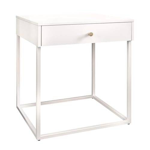 Riess Ambiente Industrial Nachttisch Slim LINE - 50cm - weiß Gold - Stahl - Beistelltisch mit Schublade rechteckig minimalistisch