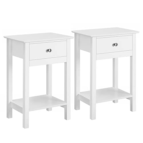 Yaheetech 2er Set Nachttisch Beistelltisch mit Schublade und Ablage Nachtkommode Moderner Telefontisch Cuchtisch aus MDF 40 x 30 x 61 cm, Weiß