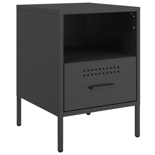 vidaXL Nachttisch, Nachtschrank mit Stauraum, Nachtkommode Verstellbare Schraubfüße, Schlafzimmer Nachtkonsole, Industrie-Stil, Schwarz Kaltgewalzter Stahl