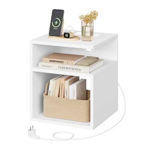 EUGAD, Nachtschrank Beistelltisch Ladefunktion, 2 AC Steckdosen, 1 USB Anschluss, 1 Type C Anschluss, Nachtkästchen für, Wohnzimmer, Weiß