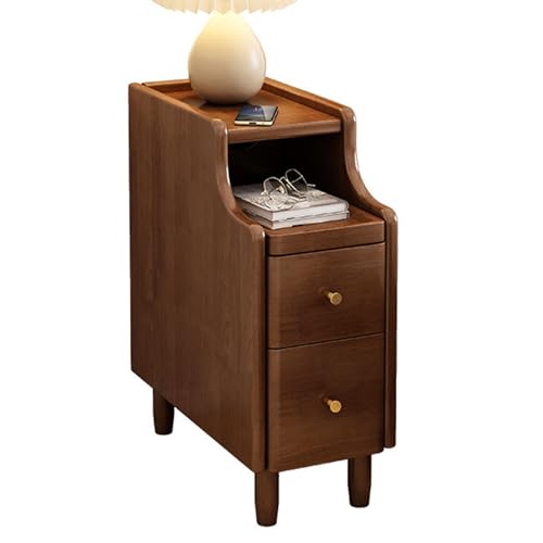Vintage Nachttisch Tisch Holz Beistelltisch mit 2 Schubladen & 1 Regal Einfacher & Praktischer Nachttisch für Schlafzimmer (Nussbaum 20 x 40 x 50 cm)