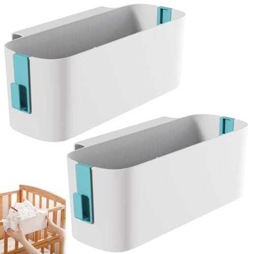 2 Stücke Bett Organizer Zum Einhängen mit Abnehmbaren Haken, Hängebett Aufbewahrungskorb aus Hochwertigem PP-Kunststoff, Multifunktionaler Nachttisch Organizer für Handy, Babybett, Büro, Grün