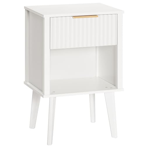MAHANCRIS Nachttisch, Beistelltisch mit Schublade und Offener Ablage, Wellenförmige Schubladenfront, Couchtisch für Wohnzimmer, Schlafzimmer, Büro, Weiß AETWT6201