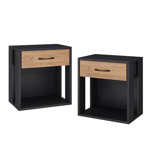 Vicco Nachttisch Virela, Anthrazit/Goldkraft Eiche, 39 x 41 cm 2er Set