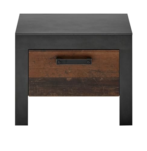 Nachttisch in Old Used Wood mit grau Matera Nachtkommode mit Schubkasten im Shabby Chic Design 55 x 45 cm Ward
