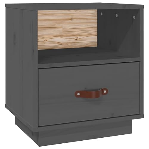Eleganz Nachttisch Grau 40x34x45 cm aus Massivholz Kiefer mit Kunstleder – Moderner Nachttisch für Schlafzimmer, langlebig und stilvoll