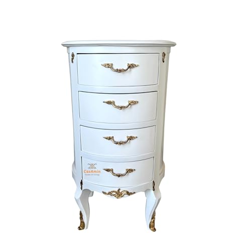 CasAmin Home & Living Nachttisch Deluxe Kommode im französischen Barock Rokoko Stil in weiß mit Bronzenen Ornamenten für die Wohnungsdekoration