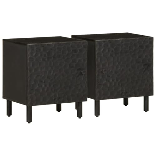 SKM Nachttische 2 STK. Schwarz 40x33x46 cm Massivholz Mango,Möbel,Tische,Nacht tische,Schwarz,16.85KG,35 6816