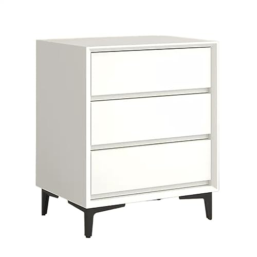 Nachttisch, Vintage-Stil, minimalistischer Nachttisch aus Massivholz, einfarbig, Nachttisch mit Stauraum, DREI Schubladen, großes Fassungsvermögen, Nachttischmöbel, Nachttisch (Farbe: Weiß)