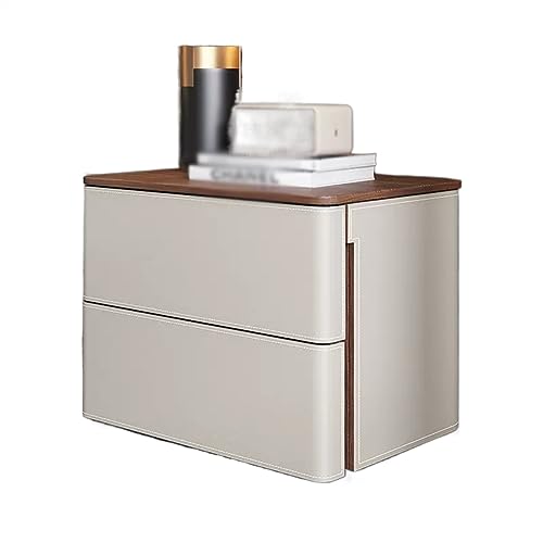 Nachttisch, einfacher Nachttisch, Massivholz-Nachttisch mit Stauraum, massives Leder, Schrank mit Zwei Schubladen, Nachttisch für Zuhause, Schlafzimmer, Nachttisch (Farbe: 002) (3)