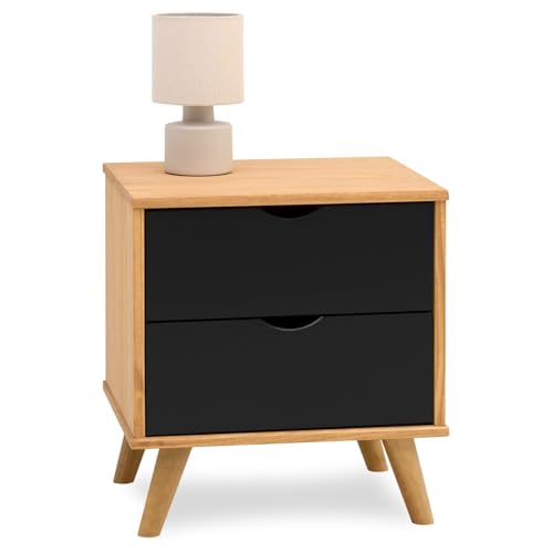 IDIMEX Nachttisch Colima mit 2 Schubladen Naut/Schwarz - Nachtkommode aus Massivholz Kiefer, ideal für Boxspringbetten, modernes Design