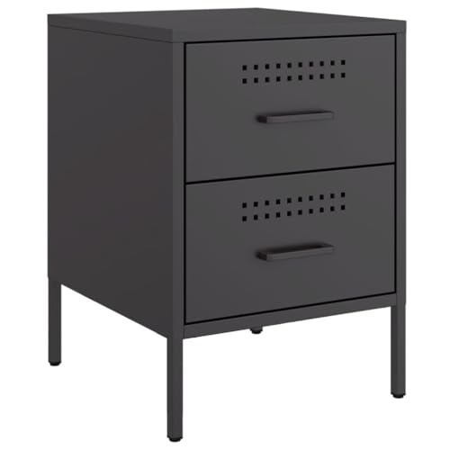 vidaXL Nachttisch, Nachtschrank mit 2 Schubladen, Nachtkommode für Schlafzimmer, Nachtkonsole Beistelltisch, Industrie-Stil, Schwarz Stahl