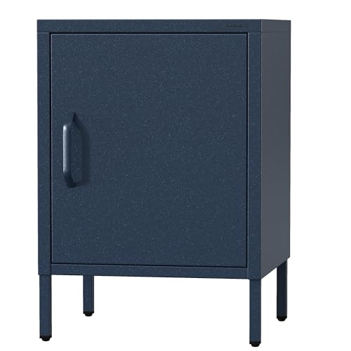 Jan Nowak Nachttisch Industrial - MIA | Nachtschrank Glitzernd mit Tür für Schlafzimmer, Kinderzimmer | Stahlschrank Abschliessbar, Nachtkasten Klein | Loft Stil | 42,4 x 59,5 x 40 cm | Dunkelblau