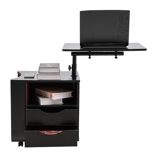 360 Grad Drehbarer Nachttisch, Multifunktionales Bücherregal Mit Rollen Und Schubladen, Höhenverstellbares Leseregal, E1-MDF-möbel, Platzsparendes Schlafzimmer-aufbewahrung sregal