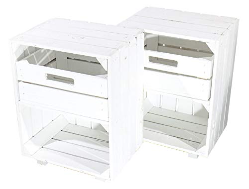6 weiße Nachttische mit Schublade 30,5cm x 40cm x 54cm Nachtschrank Tisch Regalkiste Apfelkisten Weinkisten Obstkiste Shabby chic Ablage Landhaus DIY modern