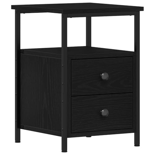 Eleganz Nachttisch Schwarz Eichen-Optik 34x35,5x50 cm aus Holzwerkstoff und Metall – Moderner Beistelltisch für Schlafzimmer, kompakt und langlebig