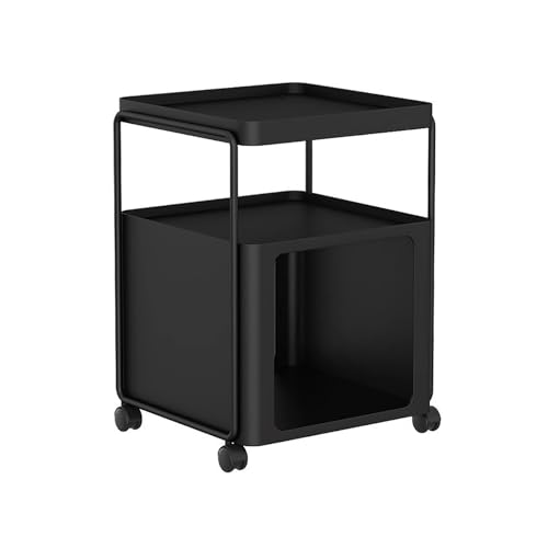 FBNMG Schlichter Geometrischer Beweglicher Nachttisch aus Metall, Offener Beistelltisch mit Stauraum, Nachtschrank mit Rollen für Schlafzimmer Wohnzimmer Sofa Eingang Büro(with Wheels, Black)
