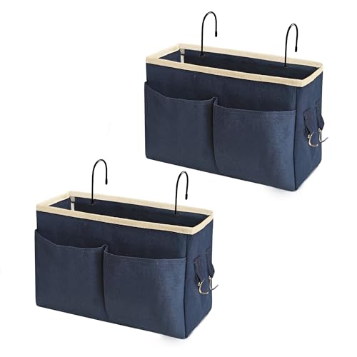 Someteth Nachttisch-Caddy, Hängekorb, multifunktionaler Organizer für Etagen- und Krankenhausbetten, Schlafsäle, Bettgitter, kann für Brillen, Bücher, Handys platziert werden (2 Stück, Marineblau)