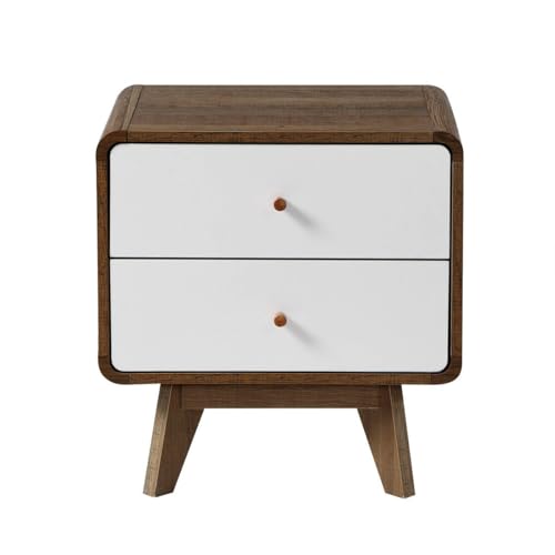 Calicosy - Nachttisch mit 2 Schubladen – Holzdekor – weiße Fronten – Melaminplatten – Knöpfe aus echtem Holz – für Schlafzimmer, Wohnzimmer, Büro – modernes Design – L 51 x T 39 x H 53 cm
