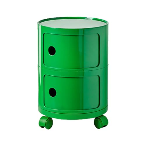 Runder Nachttisch mit Schubladen, kleiner Badezimmerschrank mit Rollen, mobiler Aufbewahrungsschrank mit Rollen, rollbarer Nachttisch mit Stauraum, Beistelltisch für Wohnzimmer, Schlafzimmer (grün, 2