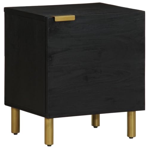 Xichuzi Nachttisch Schwarz 40x33x46 cm Massivholz Mango, Nachtkonsole, Nachtkästchen, Kaffeetisch, Nachtkasten, Nachtkommode, Sofatisch - 4017644