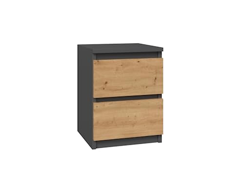 VBChome Nachttisch 30 x 30 x 40 cm Eiche Artisan - Antrazit Nachttisch mit 2 Schubladen für das Schlafzimmer Grifflose Büro Zimmer Modern Eiche Artisan - Antrazit