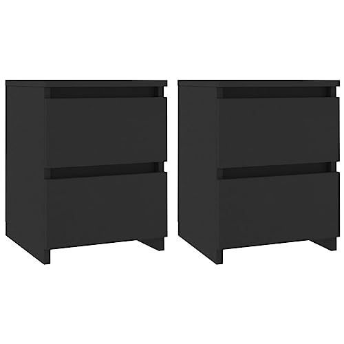 vidaXL 2X Nachttisch 2 Schubladen Nachtschrank Nachtkommode Nachtkonsole Nachtschränckchen Schlafzimmer Kommode Schwarz 30x30x40cm Holzwerkstoff