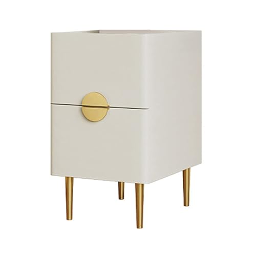 IROEJT Schlichter Nachttisch aus Leder fürs Schlafzimmer, moderner Luxus-Nachttisch mit 2 Schubladen, schmaler, schiefergrauer Nachttisch (30 cm), Massivholzrahmen, bl?White