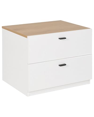Beliani Skandinavischer Nachttisch mit 2 Schubladen weiß/Heller Holzfabton Edison