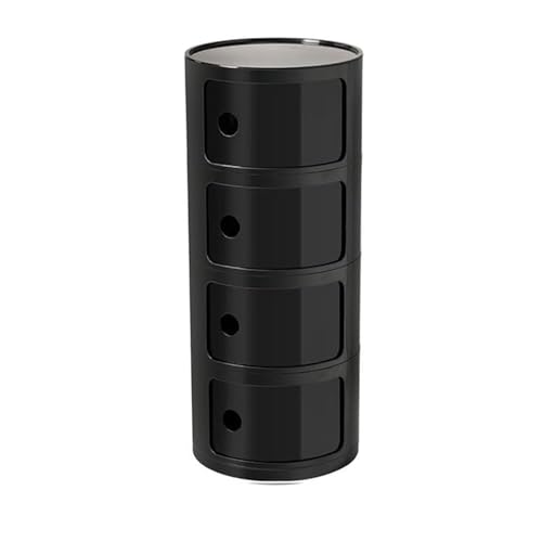 Runder Kunststoffschrank, 4-lagiger Aufbewahrungsschrank für kleine Räume, kreative Schlafzimmerlösung, praktischer und stilvoller schwarzer Nachttisch