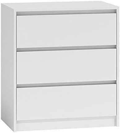 CDF Moderne Kommode Karo K3 | Farbe: Weiß | Schrank für Dokumente, Kleinigkeiten | Ideal für Wohnzimmer, Schlafzimmer, Kinderzimmer, Jugendzimmer und Büro | 3 geräumige Schubladen | Nachttisch