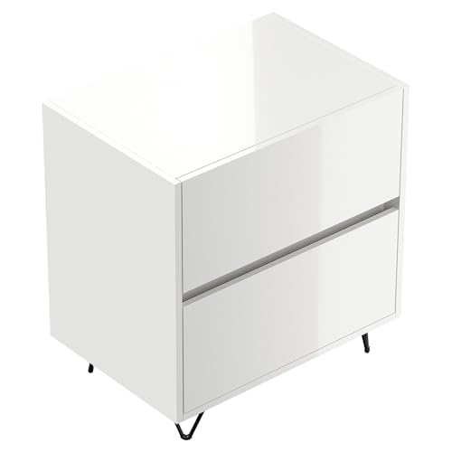 Lomadox Schlafzimmer Nachttisch Nachtschrank mit 61 cm Breite in weiß Hochglanz, mit 2 Schubladen, Softclose & Push-to-Open, modern, grifflos