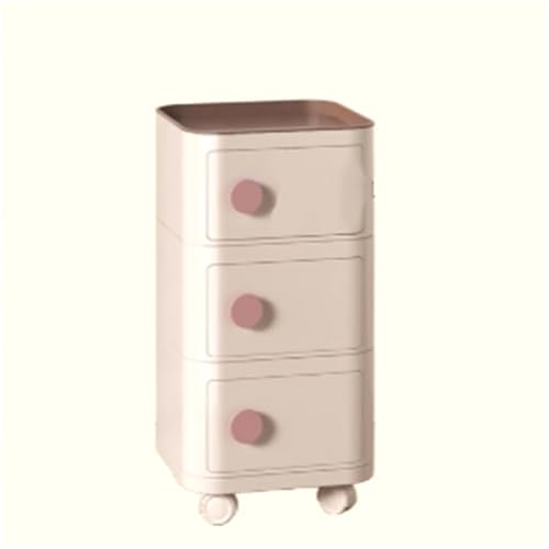 MESCXTY Nachttisch mit 360°-Rollen, quadratischer Nachttisch mit Stauraum, Nachttische mit magnetischen Schiebetüren für Wohnzimmer, Schlafzimmer, Badezimmer(3 Tier, Offwhite-Dirty Pink)