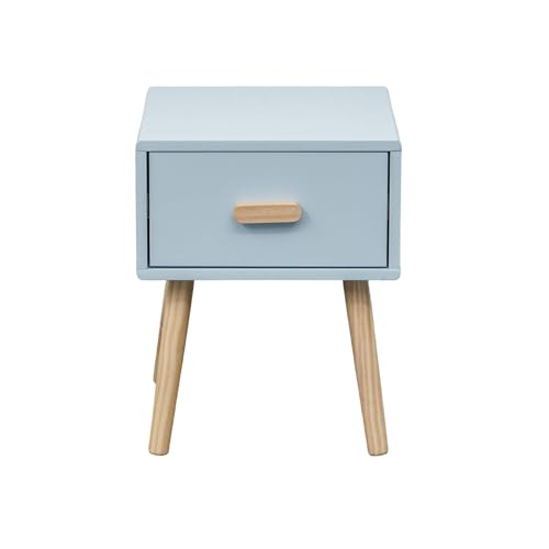 Rebecca Mobili Nachttisch für Kinderzimmer, Nachttisch mit 1 Schublade, Hellblau Braun, MDF Kiefer, für Montessori-Zimmer, Skandinavischer Stil - Maße HxBxT: 44 x 35 x 35 cm - Art. RE7142