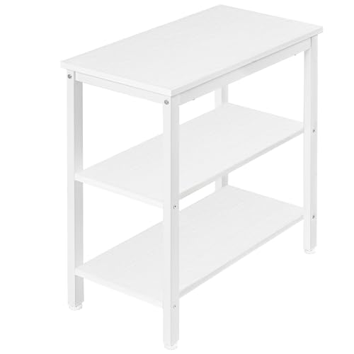 HOOBRO Beistelltisch, Nachttisch mit 3 Ablage, Sofatisch Industriestil, Nachtschrank, Schlafzimmer, Wohnzimmer, Küche, Einfach zu montieren, Metallrahmen, Weiß EWT14BZ01