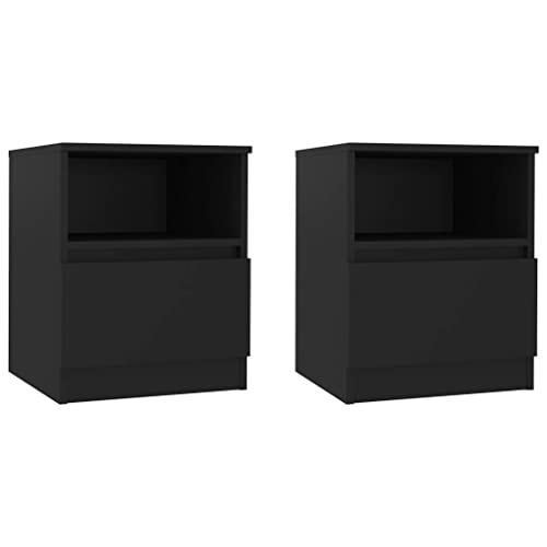 vidaXL 2X Nachttisch 1 Schublade 1 Ablage Nachtschrank Nachtkommode Nachtkonsole Schlafzimmer Schrank Kommode Schwarz 40x40x50cm Holzwerkstoff