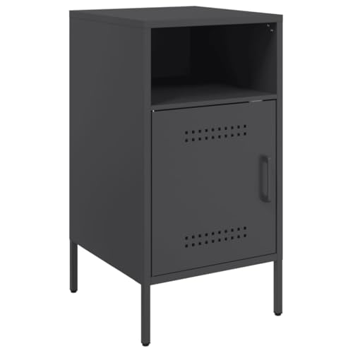vidaXL Nachttisch, Nachtschrank mit Stauraum, Nachtkommode Verstellbare Schraubfüße, Nachtkonsole, Industrie-Stil, Schwarz Kaltgewalzter Stahl