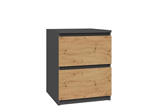 CDF Nachttisch Graphitgrau Nachtschrank Nachtkästchen Grifflos Für Boxspringbett Schlafzimmer Eiche Artisan & Anthrazit - W2