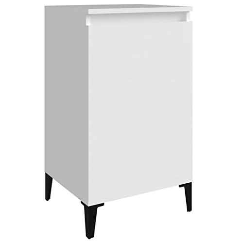 Eleganz Nachttisch Hochglanz-Weiß 40x35x70 cm aus Holzwerkstoff & Metall - Moderner Beistelltisch für Schlafzimmer, Kompakt & Langlebig