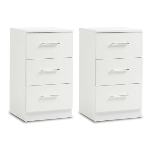 Thanaddo Nachttische 2er Set aus Spanplatte, Nachtkommode mit 3 Schubladen für Boxspringbett, Weiß