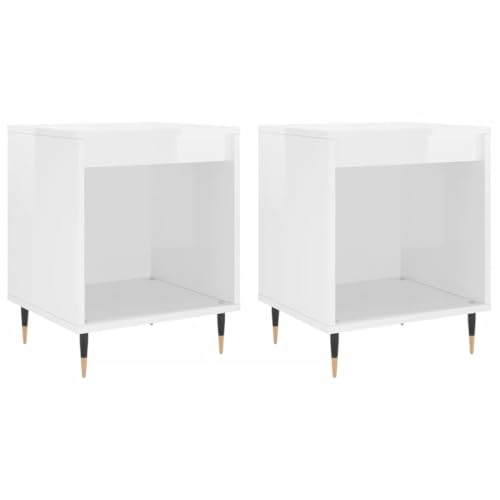 Eleganz 2 STK. Nachttische Hochglanz-Weiß 40x35x50 cm aus Holzwerkstoff und Metall - Modernes Design für Schlafzimmer, Kompakt und Stilvoll