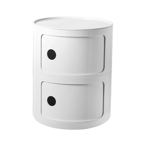 Moderner runder Nachttisch mit Schubladen, kleiner Aufbewahrungsschrank mit Schiebetür, stilvoller Beistelltisch für Wohnzimmer, Schlafzimmer, Badezimmer, Büro – weißes Finish