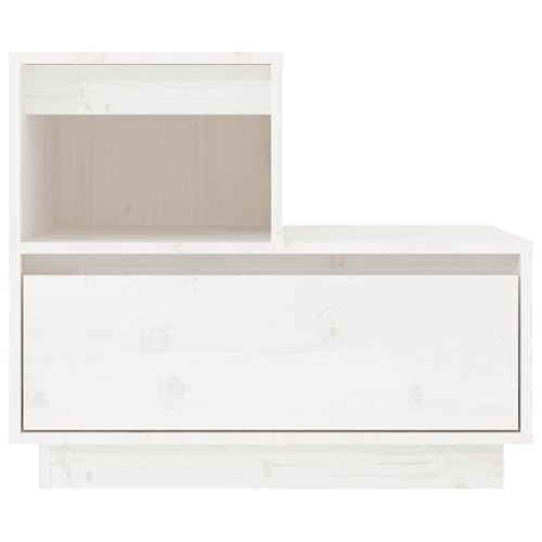 HEFZGDB Nachttisch Weiß 60x34x51 cm Massivholz Kiefer Nachttisch Organizer Nachtkästchen Couchtisch Nachttischschrank für Schlafzimmer Wohnzimmer Hotel Gästezimmer