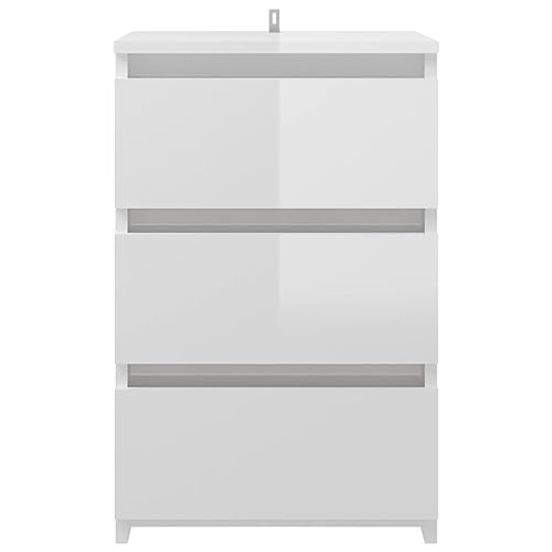 HEFZGDB Nachttisch Hochglanz-Weiß 40x35x62,5 cm Holzwerkstoff Nachttisch Vintage Nachttische Nachtschrank Nachtkasten für Wohnzimmer Gästezimmer Schlafzimmer Hotel
