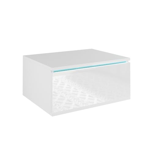 Vicco Nachttisch Samira, Nachtkommode, Weiß, 49 x 23 cm Mit LED Beleuchtung